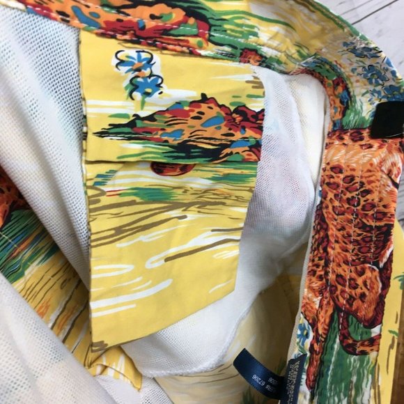 Polo Mens Small 32 to 34 Swim Trunks Shorts Yellow Beach Jaguar Mesh Liner - Picture 7 of 9